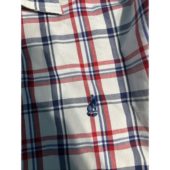 Thomas Pink Shirt Men’s White Blue Red Checker Cotton Button Down XL Y2K - Picture 5 of 9